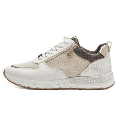 Womens Tamaris 23732 Wedge Side Zip Monogram Trainers - Ivory Combi