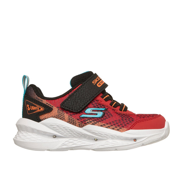 Boys Skechers 401490N Red & Black Trainer with White Meteor-Lights 2.0 Sole - Infant - Red