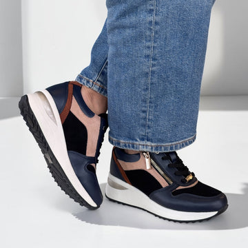 Womens Lotus Moore ULS618 Navy / Tan Trainers - Navy / Tan