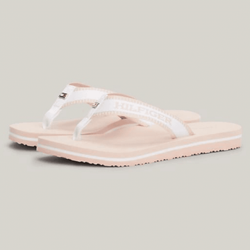Womens Tommy Hilfiger Monotype Webbing Strap Flip Flops - Ecru Whimsy Pink