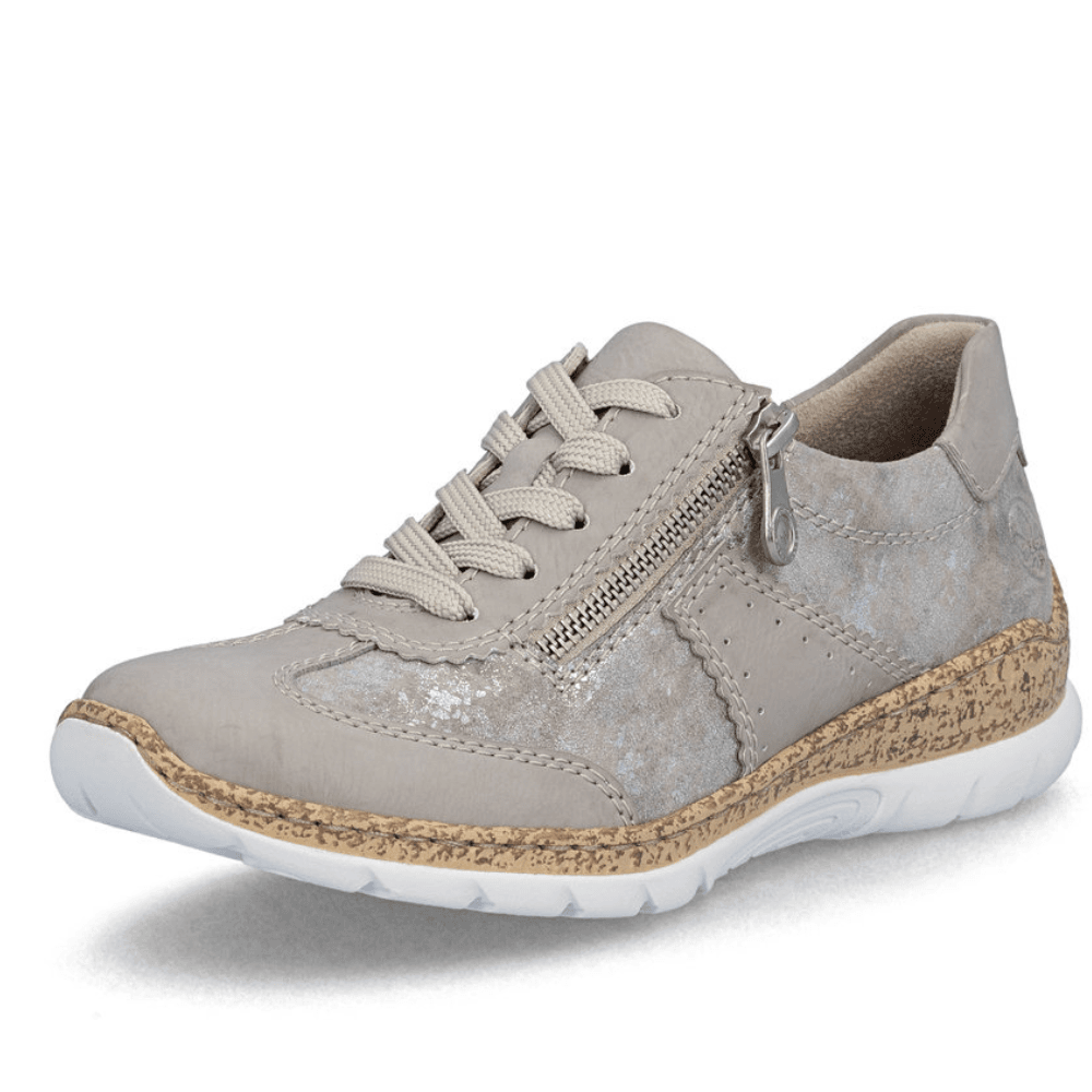 Womens Rieker N4221 Grey Metallic Cork Sole Side Zip Shoes