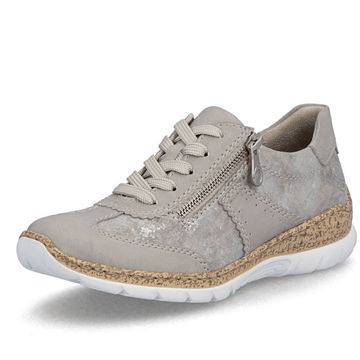 Womens Rieker N4221 Grey Metallic Cork Sole Side Zip Shoes - Silver