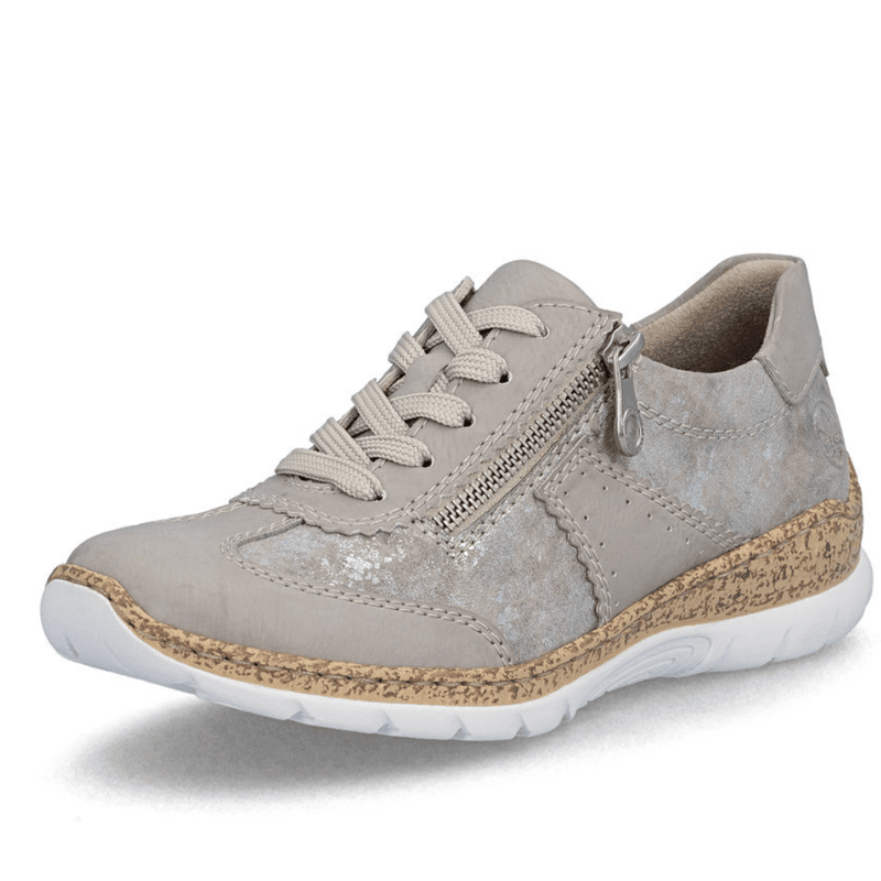 Womens Rieker N4221 Grey Metallic Cork Sole Side Zip Shoes - Silver