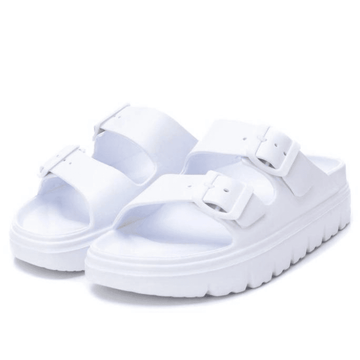 Womens Xti 142550 White Double Buckle Sliders