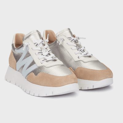 Womens Wonders A-24101 Elastic Lace Trainers - Beige Gold
