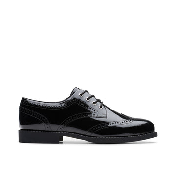 Girls Clarks Tapa Pure Youth School Shoes - Black Patent
