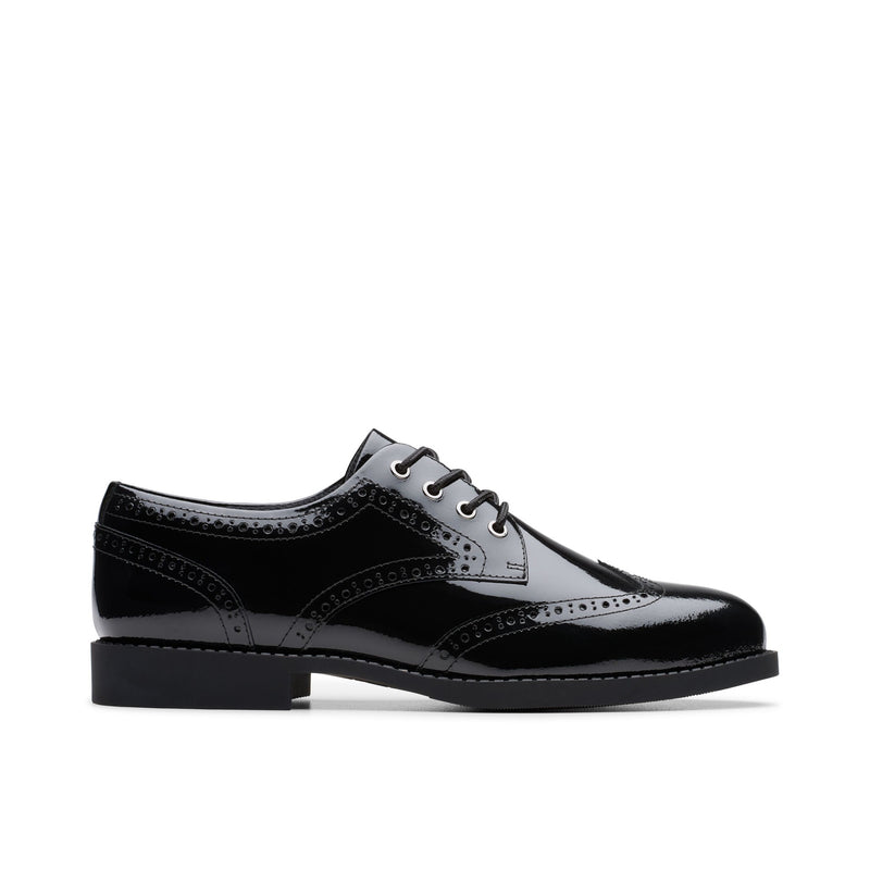 Girls Clarks Tapa Pure Youth School Shoes - Black Patent