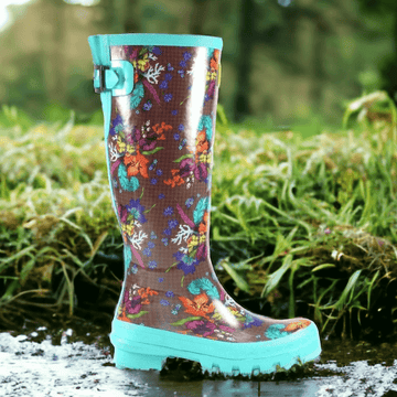 Womens Laurence Llewelyn-Bowen Best Bonnet Brown Floral Wellington Boots - Brown Floral