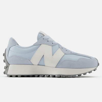 New Balance Womens 327 Leather Trainers - Quarry Blue with Sea Salt - Blue with White