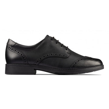 Clarks Aubrie Craft Girls School Shoe - Black Leather - Black Leather