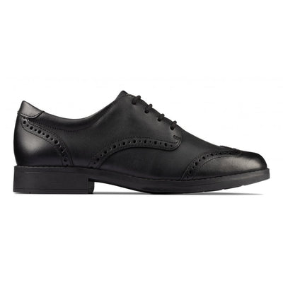 Clarks Aubrie Craft Girls School Shoe - Black Leather - Black Leather