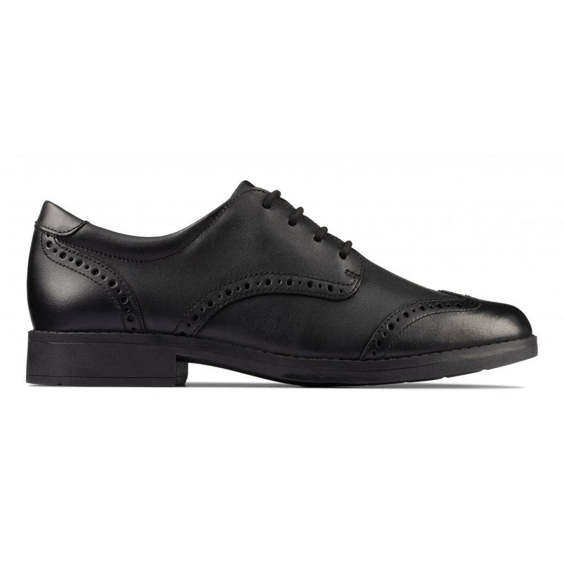 Clarks Aubrie Craft Girls School Shoe - Black Leather - Black Leather