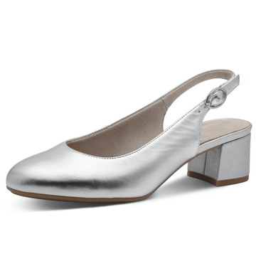 Womens Tamaris Comfort Silver Slingback Block Heel Pumps - Silver
