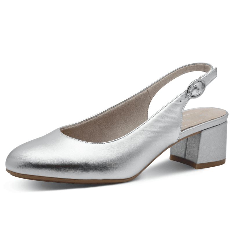 Womens Tamaris Comfort Silver Slingback Block Heel Pumps - Silver