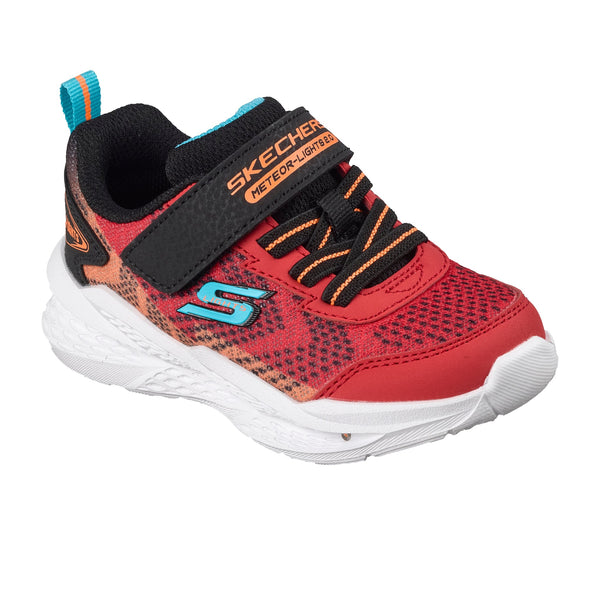 Boys Skechers 401490N Red & Black Trainer with White Meteor-Lights 2.0 Sole - Infant - Red