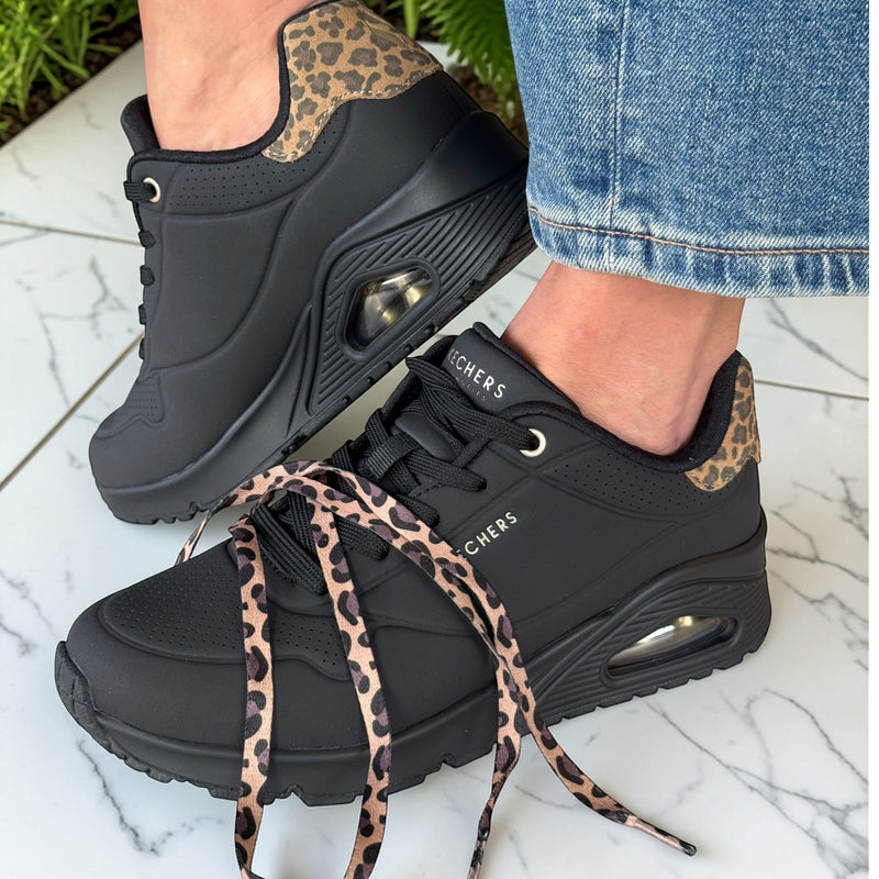 Womens Skechers 177093 Bubble Heel Trainer - Black Uno Leopard - Black
