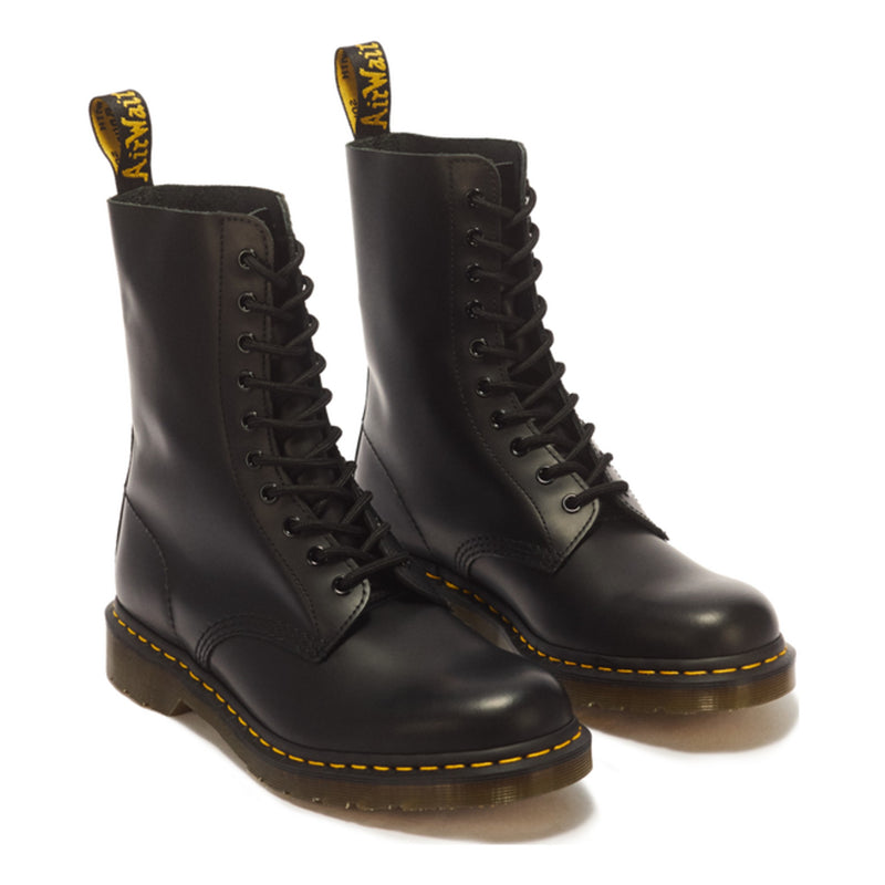 Unisex Dr. Martens 1490 Smooth Leather Black High Lace Up Ankle Boots - Black