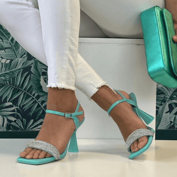 Womens Menbur Lynx Turquoise Diamante Square Toe Sandals - Turquoise