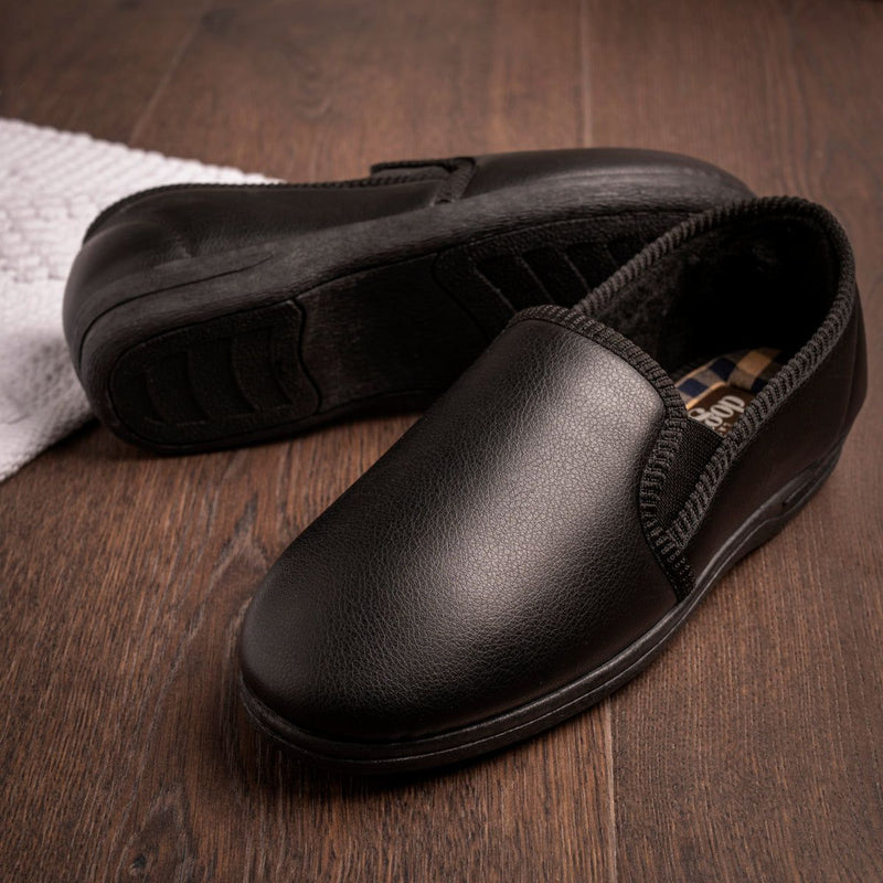 Mens Lazy Dogz Trent II Faux Leather Slippers - Black