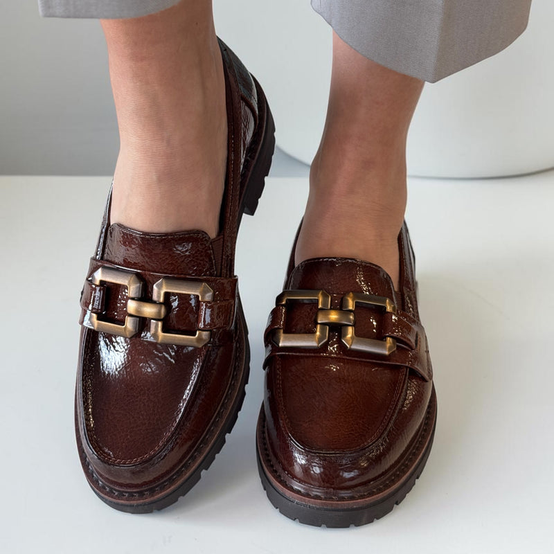 Womens Jana 24764 Cognac Patent Platform Loafer - Cognac Patent