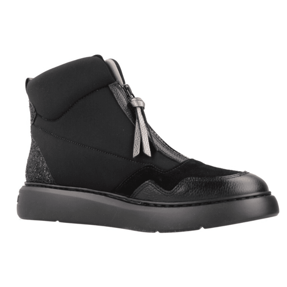 Womens Hispanitas 243654 Black Zip Front Stretch Ankle Boots