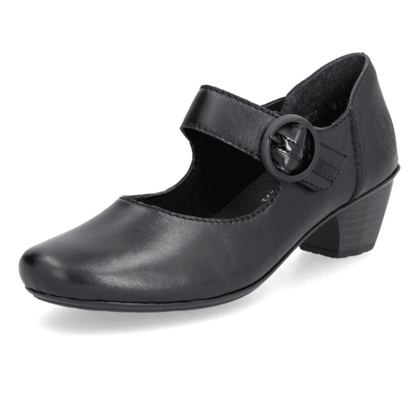 Womens Rieker 41756 Black Mary-Jane Strap Heeled Shoes - Black