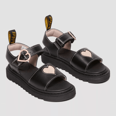 Dr Martens Juniors Marlowe Hearts Glitter Sandals - Black & Pink - Black