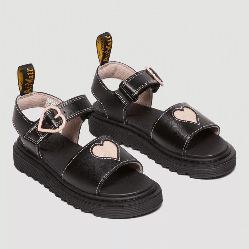 Dr Martens Juniors Marlowe Hearts Glitter Sandals - Black & Pink - Black