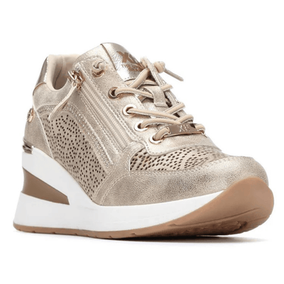 Womens Xti 145102 Gold Lazered Wedge Trainers - Gold
