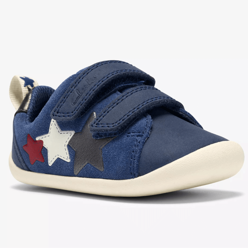 Infant Boys Clarks Roamer City Blue Leather and Suede 2 Strap Pre Walker Shoes