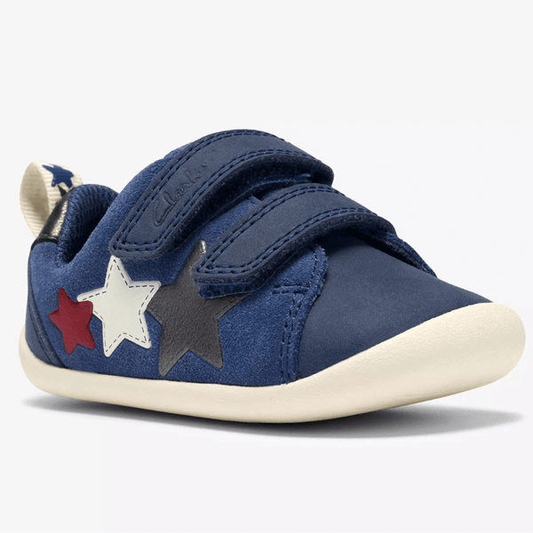 Infant Boys Clarks Roamer City Blue Leather and Suede 2 Strap Pre Walker Shoes - Blue Leather