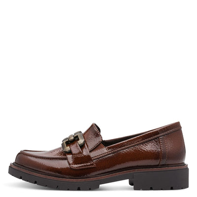 Womens Jana 24764 Cognac Patent Platform Loafer - Cognac Patent