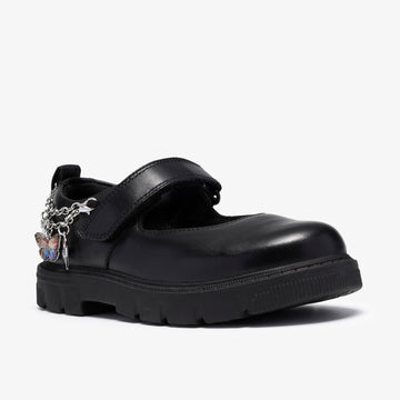 Girls Clarks Lorcam Charm Kid Black School Shoes - Black