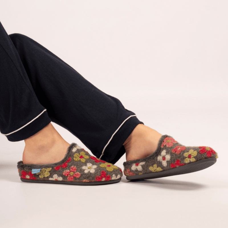 Womens Lunar Dolly Floral Mule Slippers - Grey