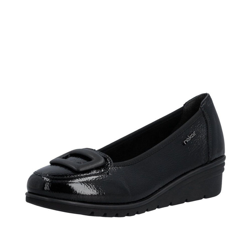Womens Rieker L5362 Black Wedged Loafers - Black