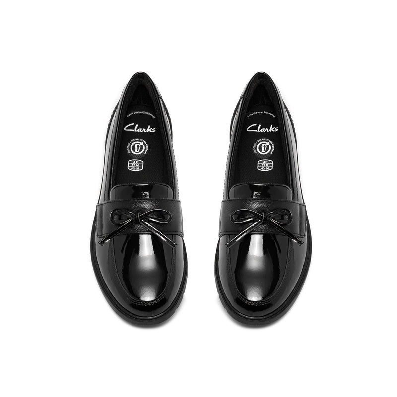 Girls Clarks Scala Lane Youth Black Patent School Shoes - Black Patent