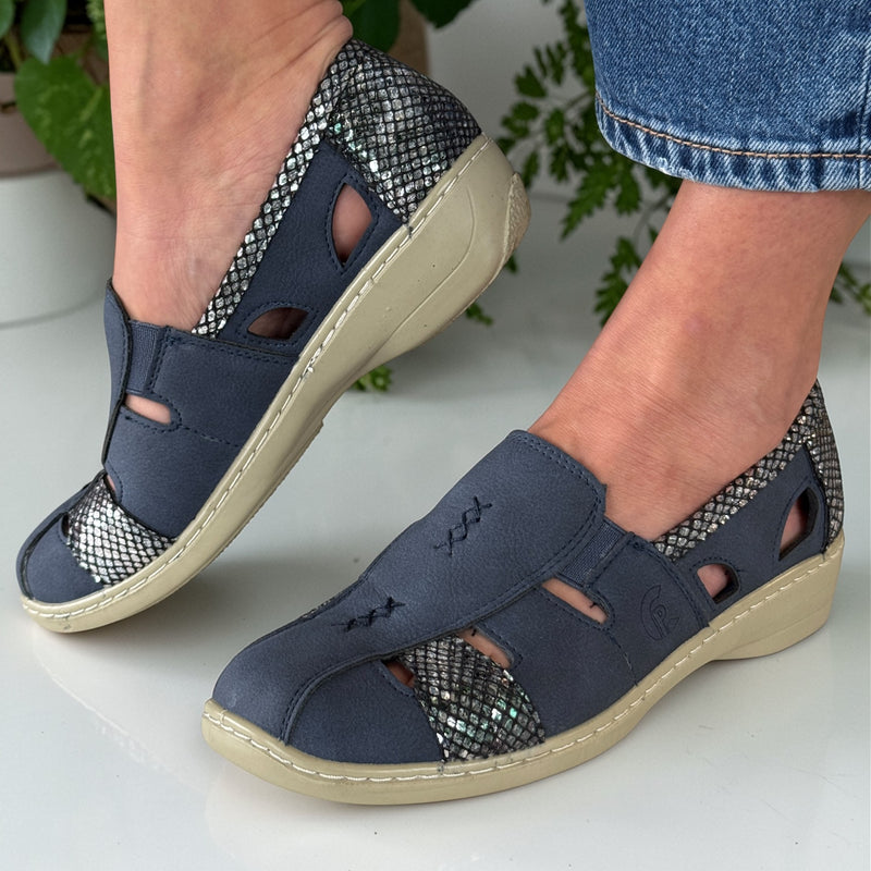 Womens Susst Navy Comfort Casual Slip-On Comfort Casual Shoe Shoe - Navy