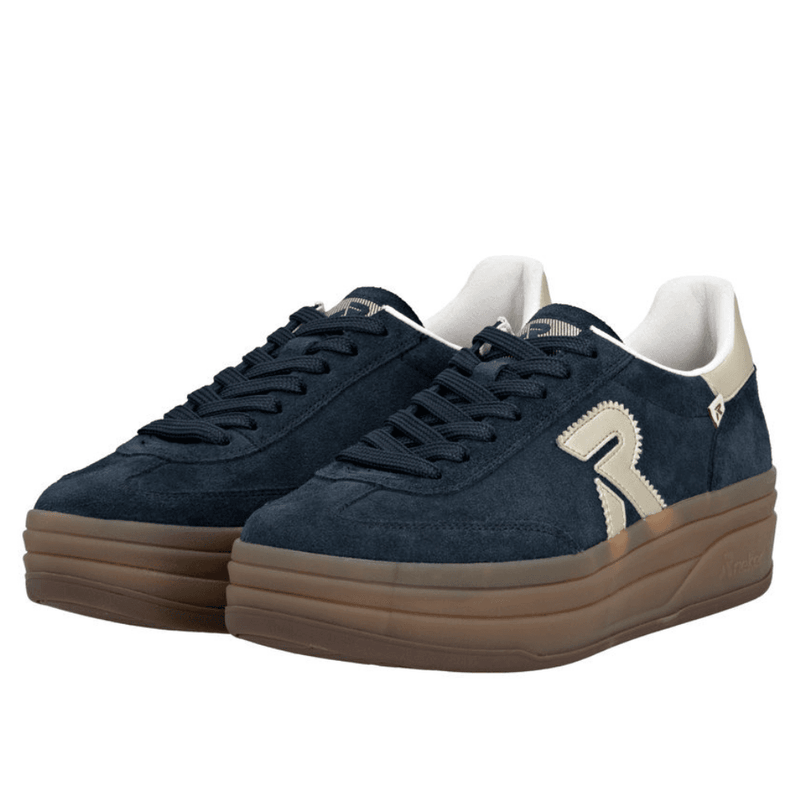 Womens Rieker W3700 Platform Trainers - Navy