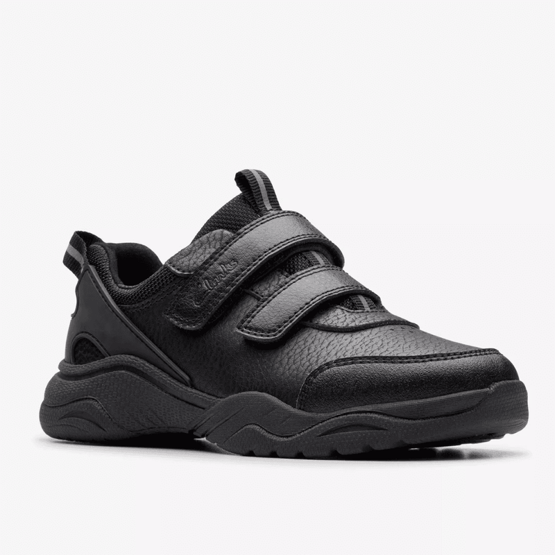 Infant Boys Clarks Feather Shine Black Velcro School Shoes - Black
