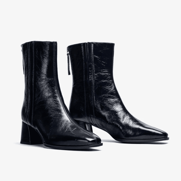 Womens Unisa Lucas Zip Back Heeled Ankle Boots - Navy Patent