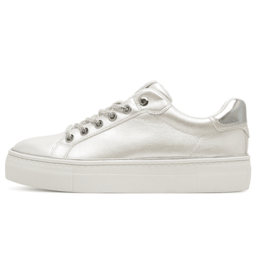 Womens Tamaris 23751 Pearl White with Diamante Lace Trainers - White Pearl