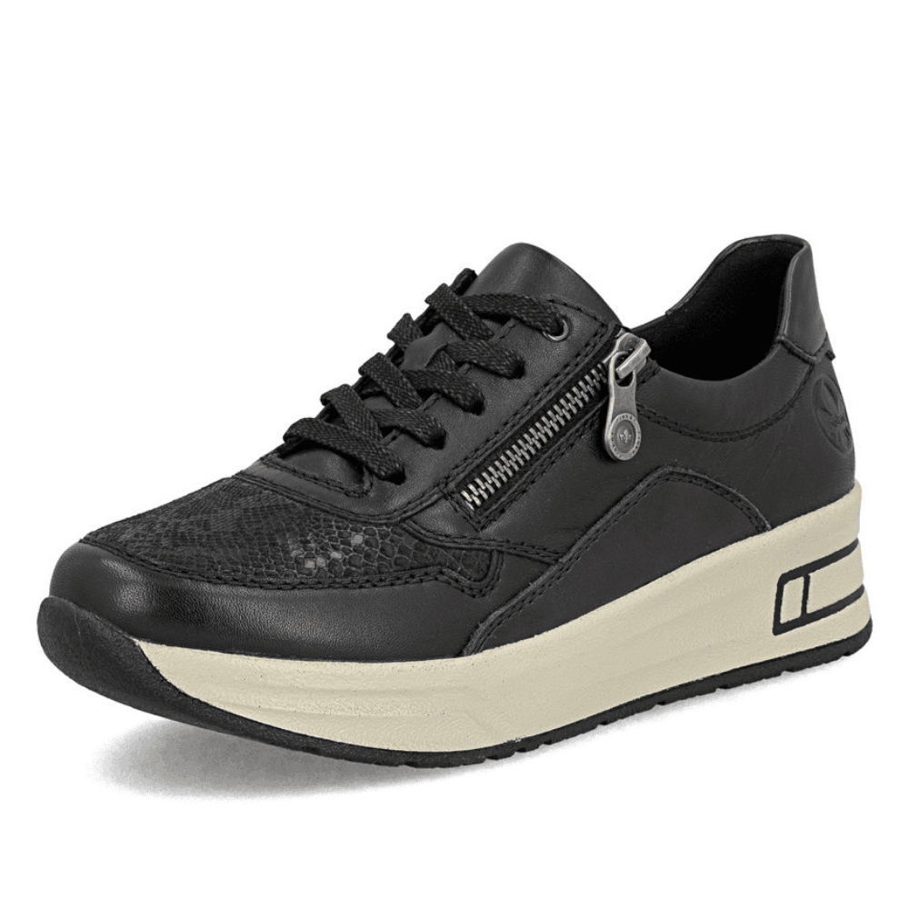 Womens Rieker N8114 Black Wedge Trainers