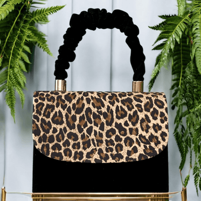 Womens Emis Ladies Pearl Ruffle Handle Box Clutchbag - Black Leopard