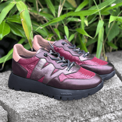 Womens Wonders A-2491 Wine and Bronze Nylon Elastic Lace Trainers - Wine