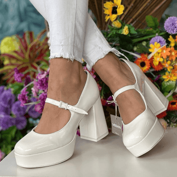 Womens Tamaris Ladies Platform Block Heels - White
