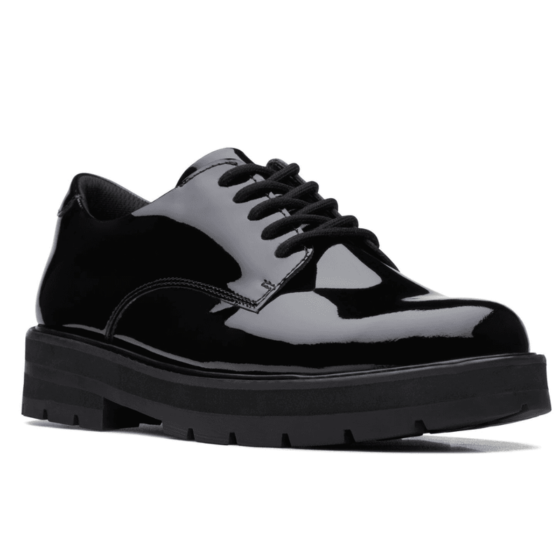 Girls Clarks Prague Lace School Shoe - Black