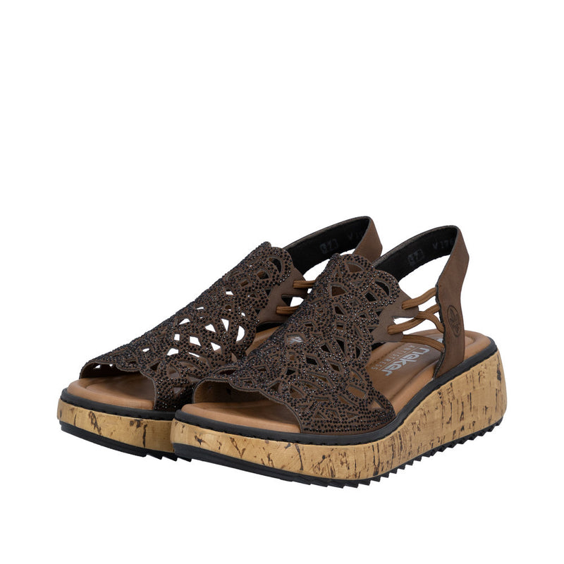 Womens Rieker V1765 Brown Wedge Sandal - Brown