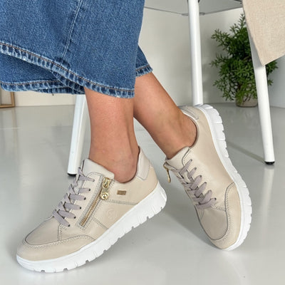 Womens Rieker N1301 Beige Tex Side Zip Trainers - Beige Gold