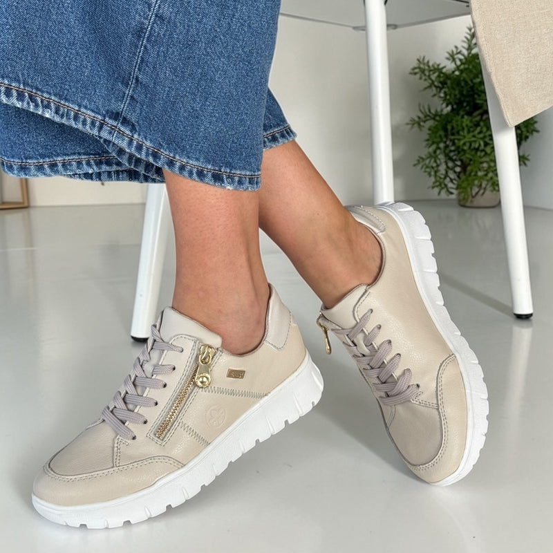 Womens Rieker N1301 Beige Tex Side Zip Trainers - Beige Gold
