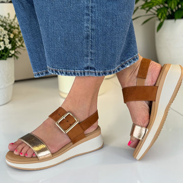 Lunar Dion Tan and Gold Sandals - Tan